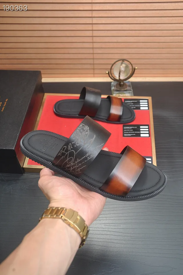 Berluti Alessandro Slide أسود بني حزامين داخليين صندل كاجوال 6