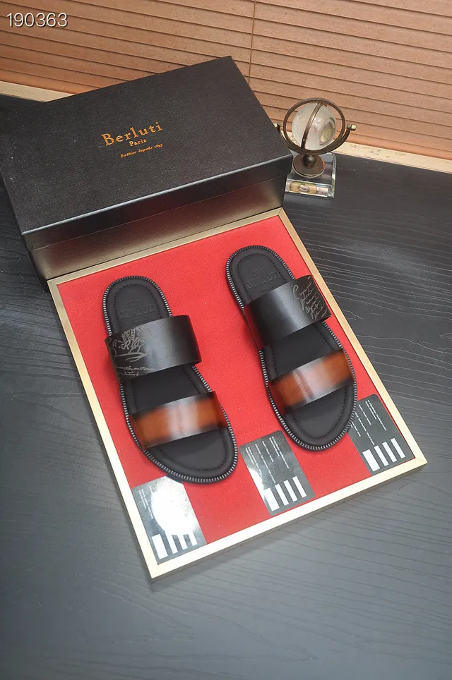 Berluti Alessandro Slide أسود بني حزامين داخليين صندل كاجوال 7