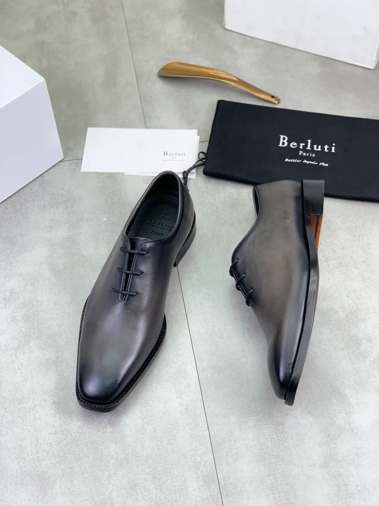 Berluti Black Smooth Leather Oxford Shoes 4