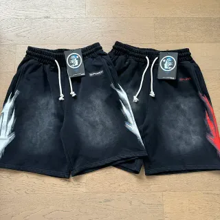 Black Acid-Wash Flame Graphic Drawstring Waist Shorts