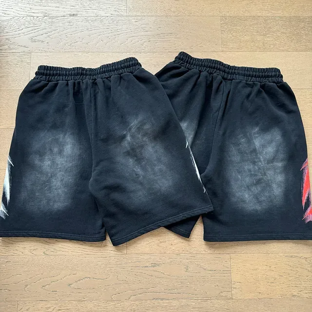 Black Acid-Wash Flame Graphic Drawstring Waist Shorts 2