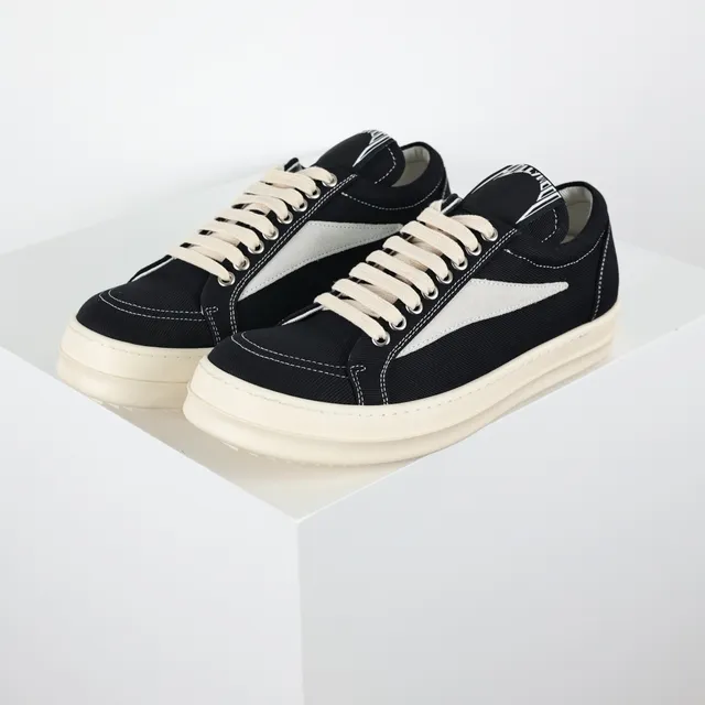 Black and Beige Canvas Low-Top Sneakers 2