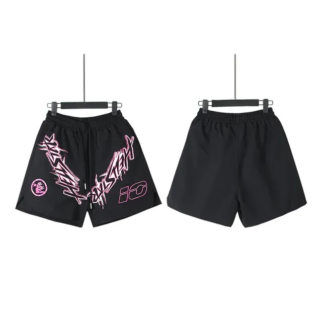Shorts noirs et roses avec imprimé graphique et taille élastique 2
