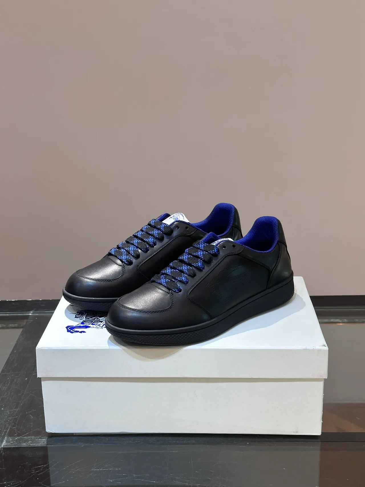 Black and Royal Blue Leather Low-Top Lifestyle Sneakers 5