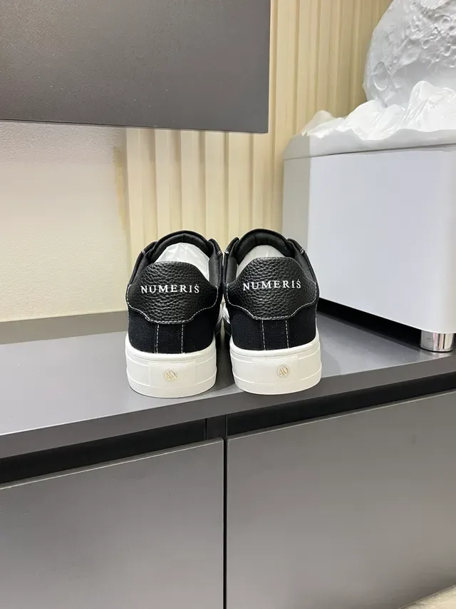 Black and White Canvas and Leather Toe Cap Lifestyle Sneakers 2