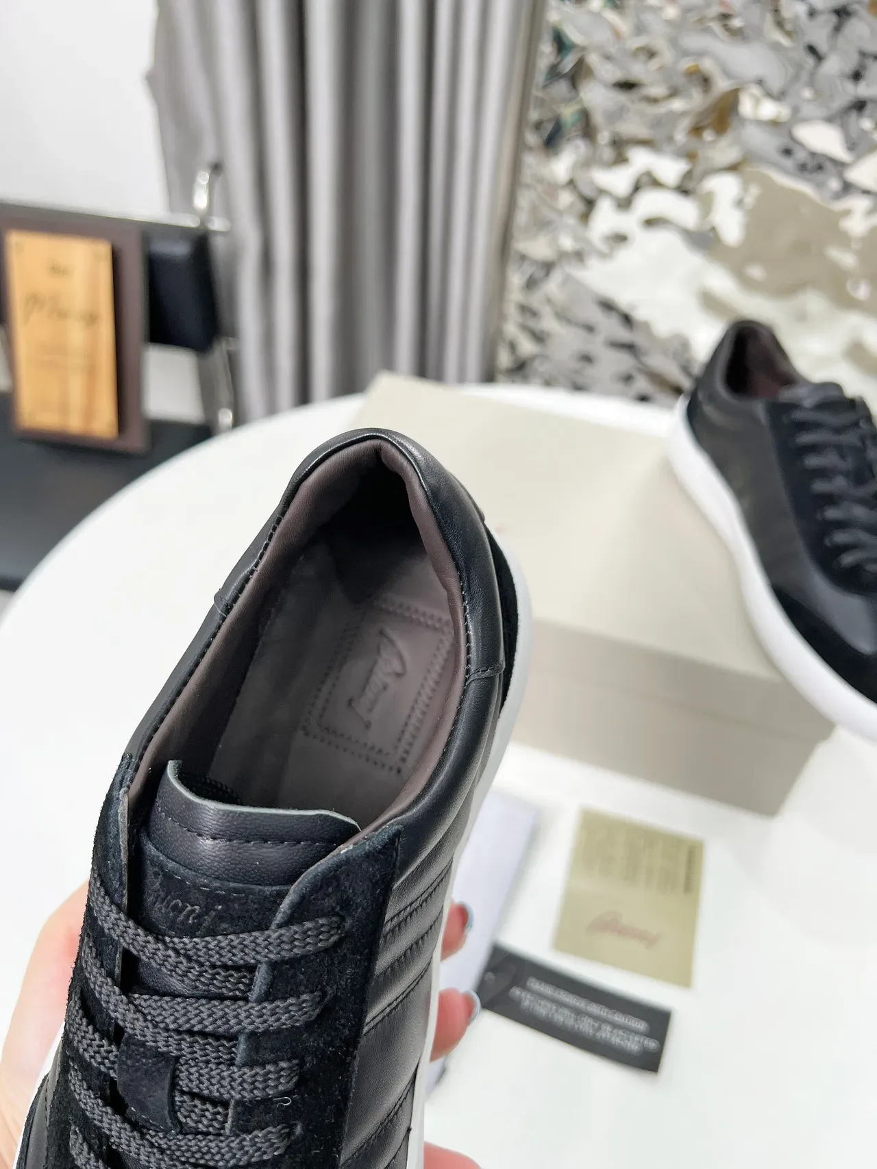 Black and White Platform Leather Suede Low-Top Lifestyle Sneakers 3