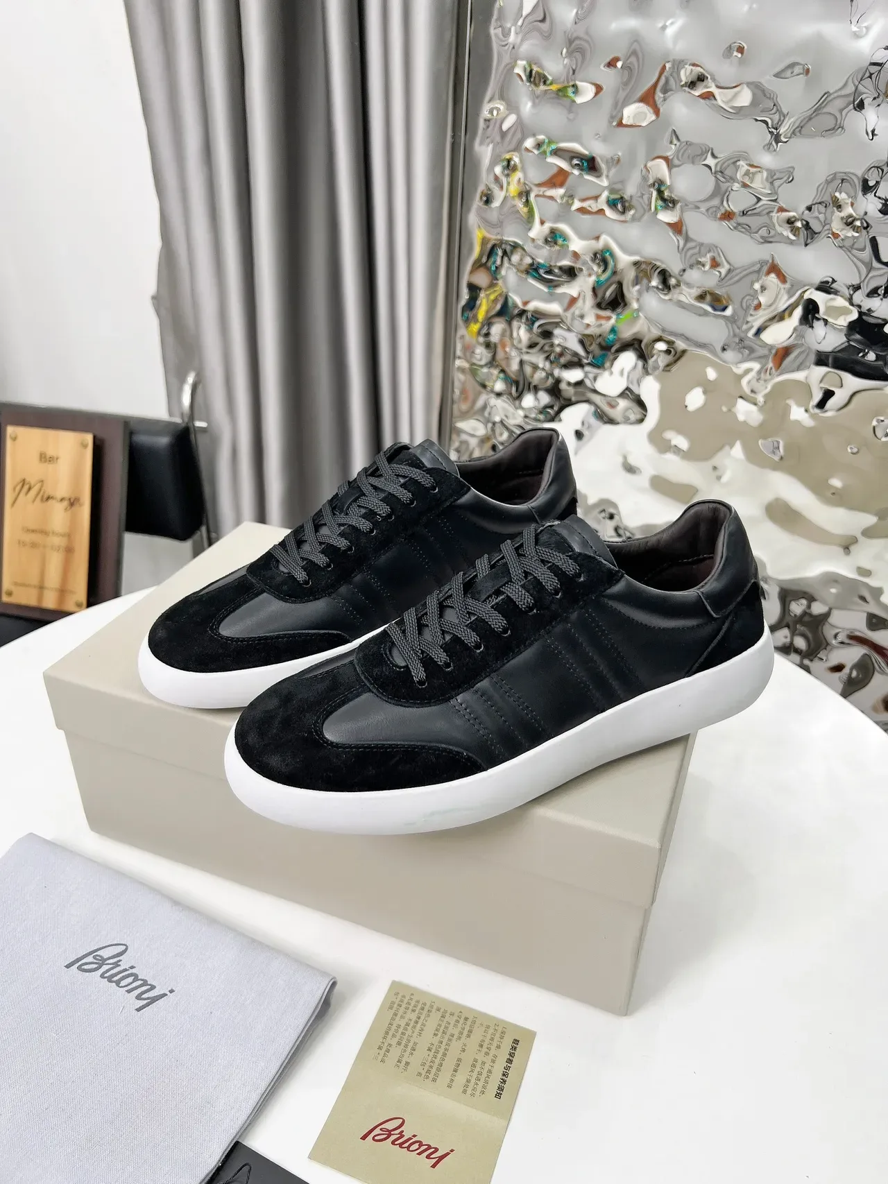 Black and White Platform Leather Suede Low-Top Lifestyle Sneakers 5
