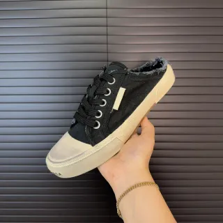 Black Beige Canvas Upper Frayed Open Heel Casual Shoes