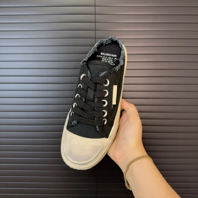 Black Beige Canvas Upper Frayed Open Heel Casual Shoes 5