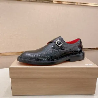 Black Croc-Embossed Single-Buckle Monk Shoe