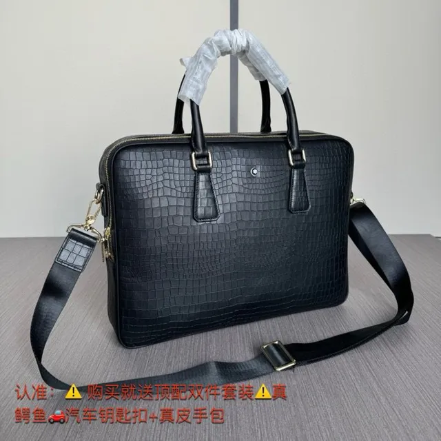 Black Crocodile-Embossed Leather Structured Rectangular Silhouette Boston Bag 4