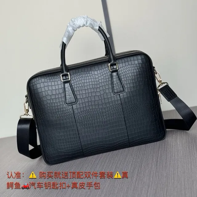 Black Crocodile-Embossed Leather Structured Rectangular Silhouette Boston Bag 5