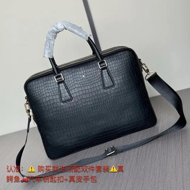 Black Crocodile-Embossed Leather Structured Rectangular Silhouette Boston Bag 6