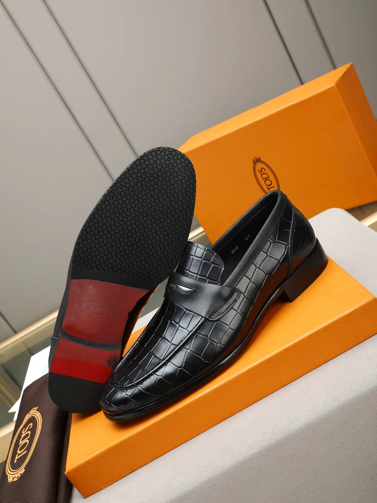 Black Crocodile-Embossed Penny Strap Loafer 3