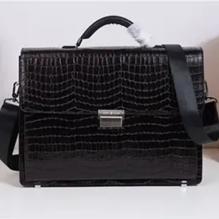 Sac à main mallette structuré en crocodile noir embossé