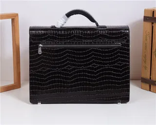 Black Crocodile-Embossed Structured Briefcase Handbag 7