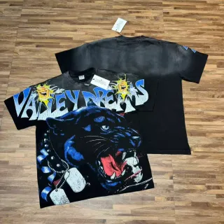 T-shirt oversize noir à imprimé graphique de panthère
