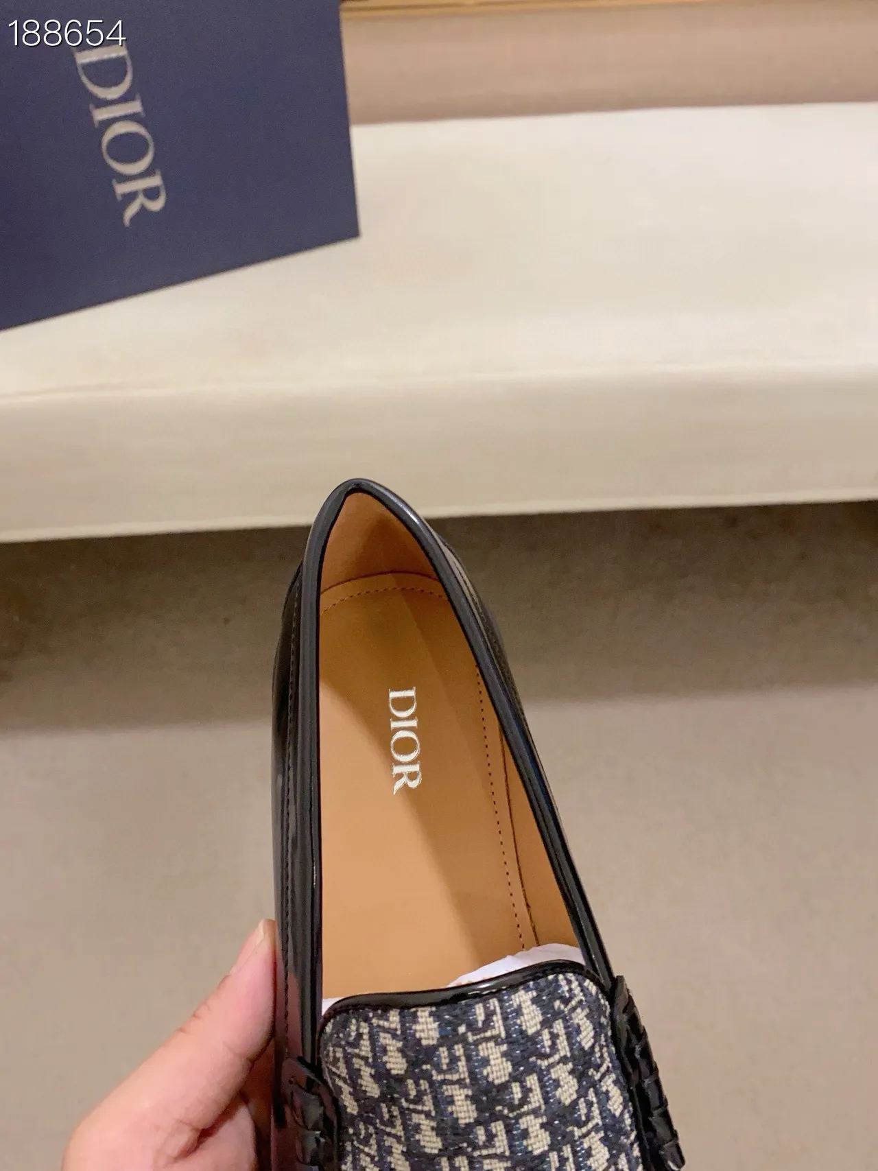 Black Gray Patent Leather Monogrammed Vamp Loafer 6