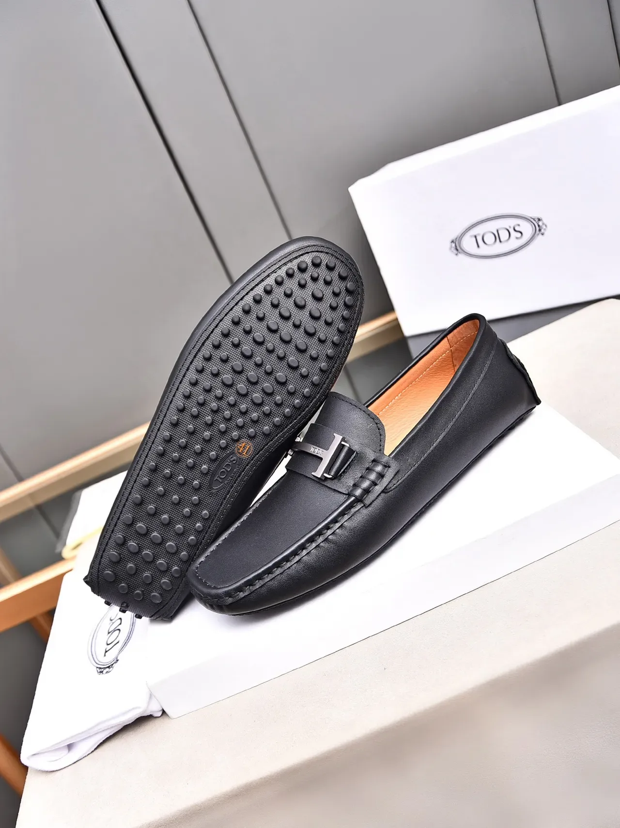 Black Leather H-Buckle Moc-Toe Loafer 4