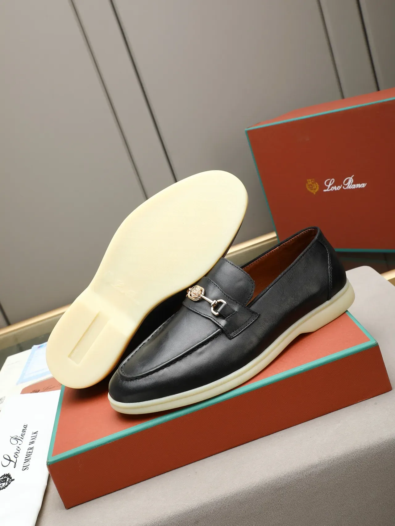 Black Leather Horsebit Buckle Loafer 4