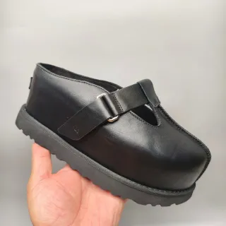 Black Leather T-Strap Buckle Platform Mary Jane Shoes