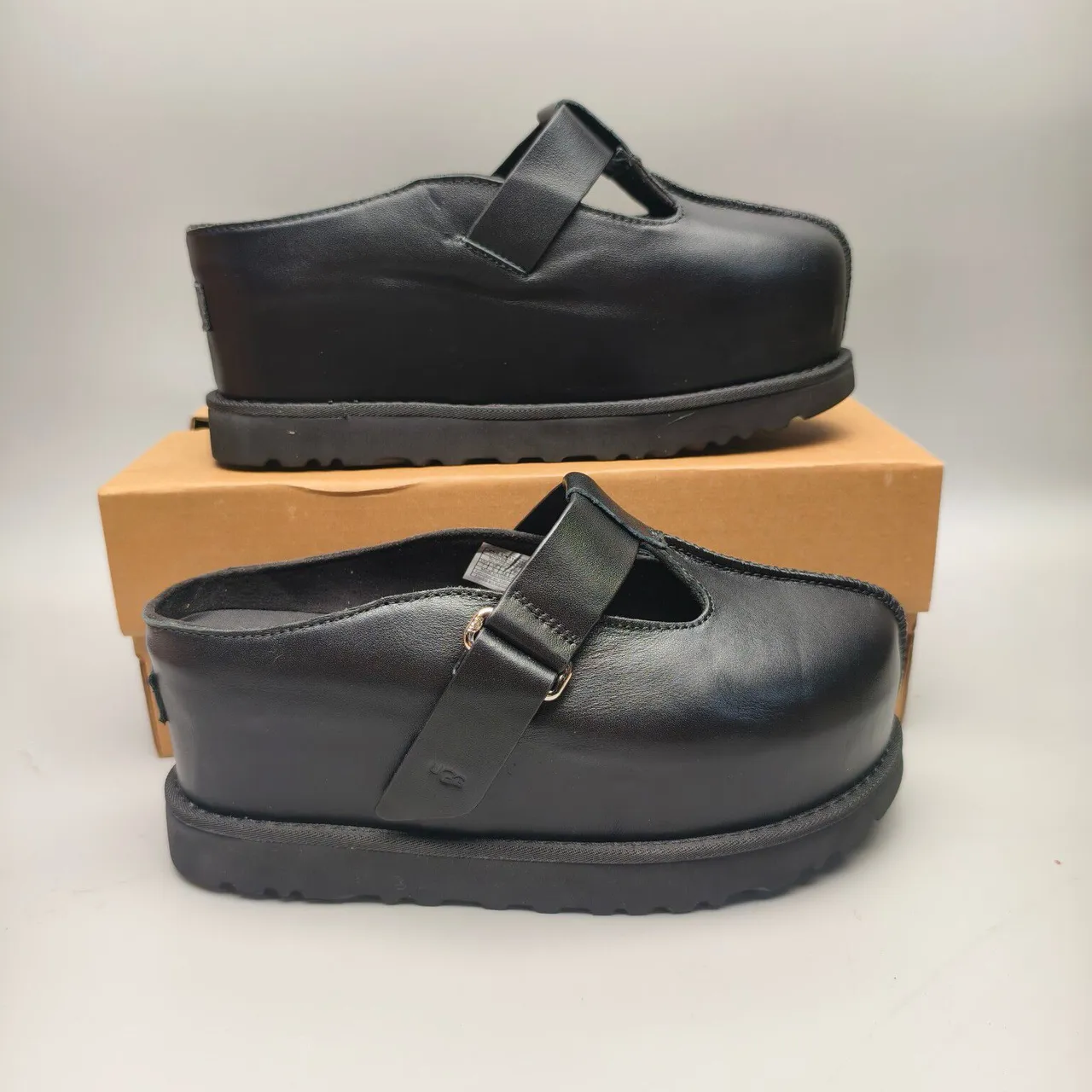 Black Leather T-Strap Buckle Platform Mary Jane Shoes 5