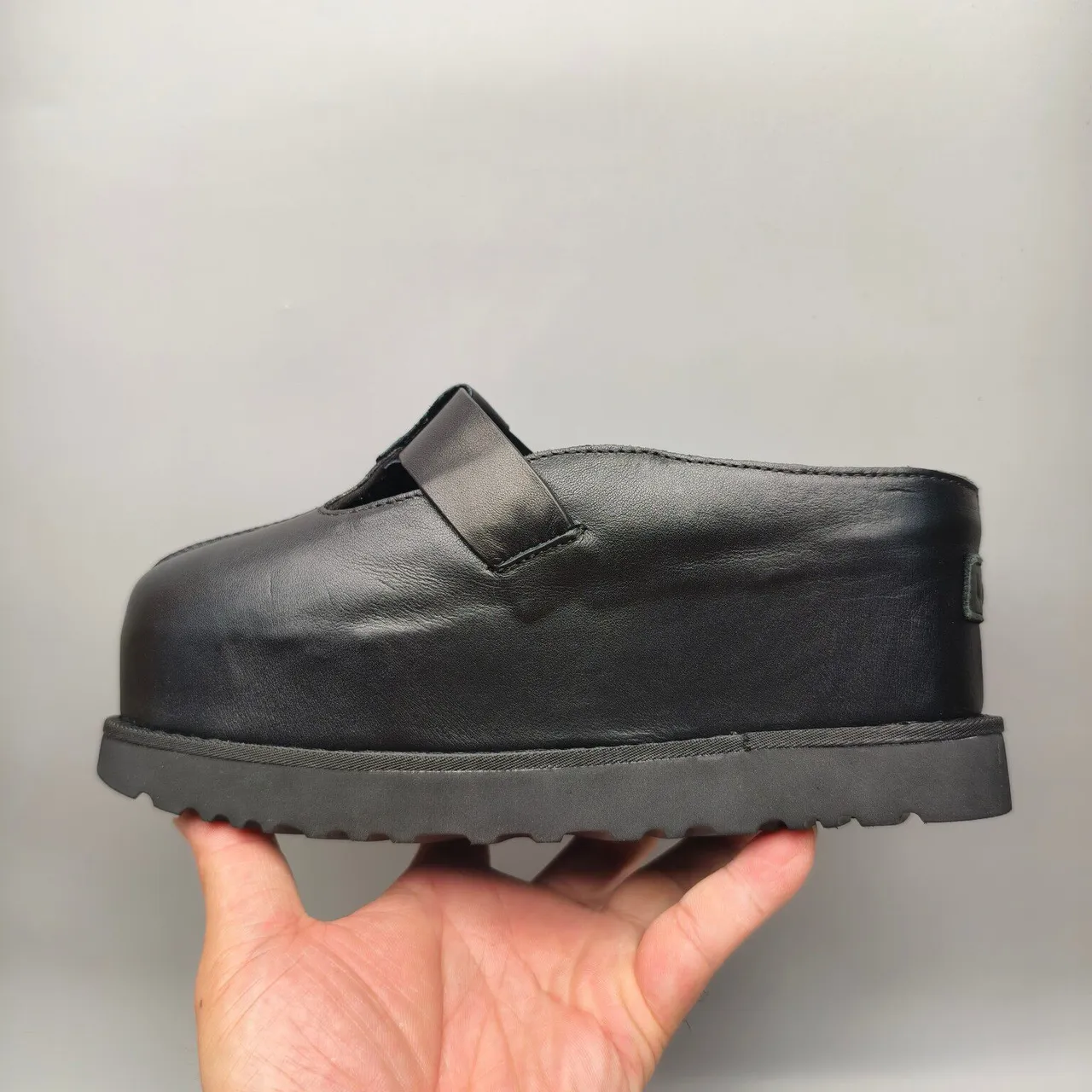 Black Leather T-Strap Buckle Platform Mary Jane Shoes 7