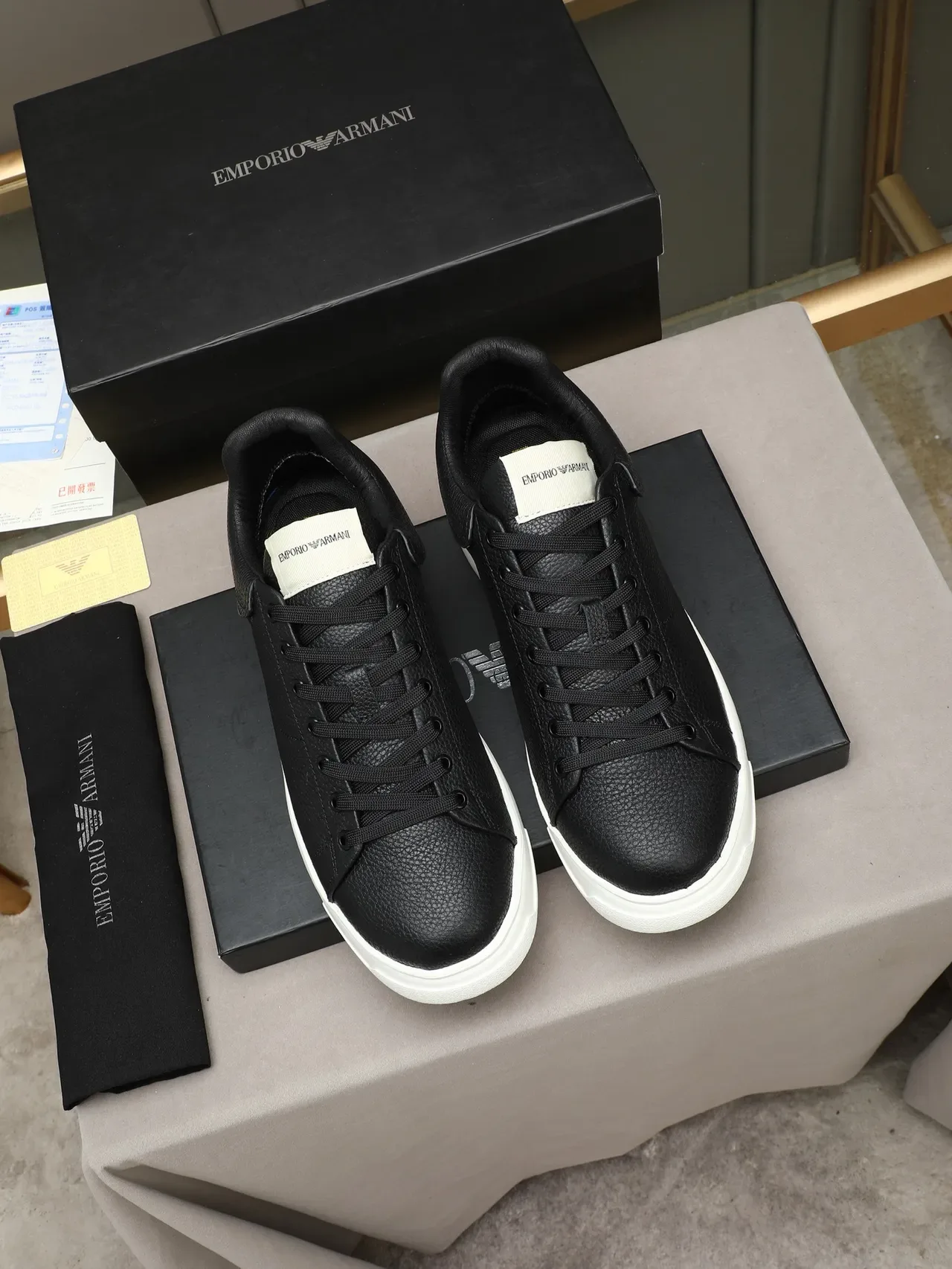 Black Pebbled Leather Platform Sneaker 3
