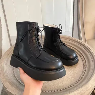 Black Platform Lace-Up Ankle Boots