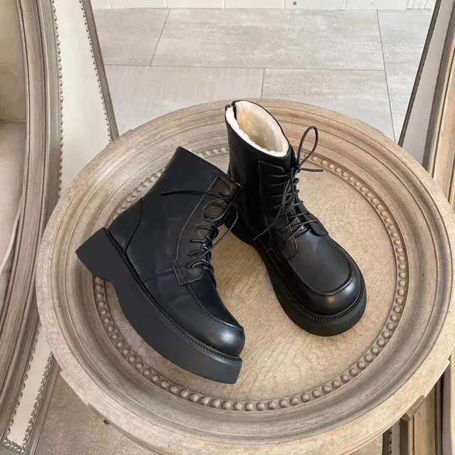Black Platform Lace-Up Ankle Boots 3