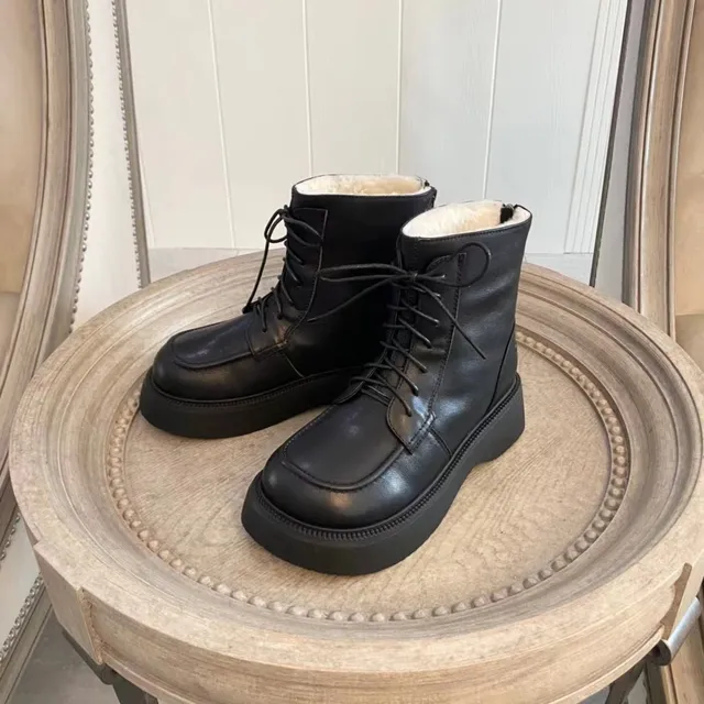 Black Platform Lace-Up Ankle Boots 4
