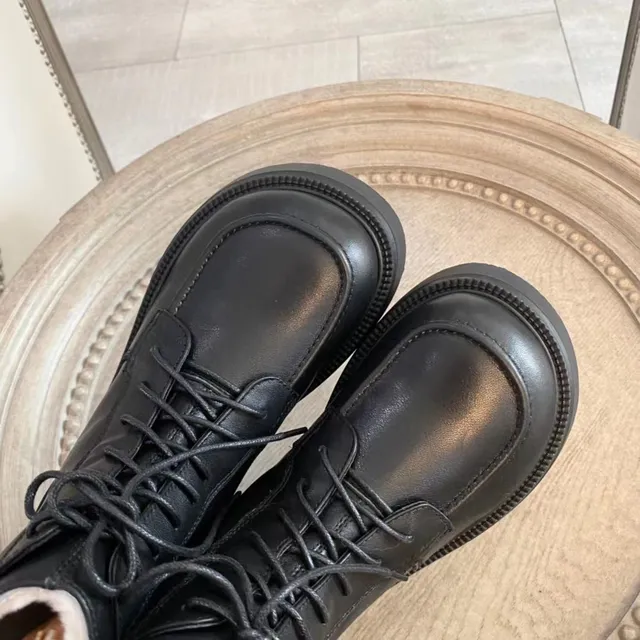 Black Platform Lace-Up Ankle Boots 6