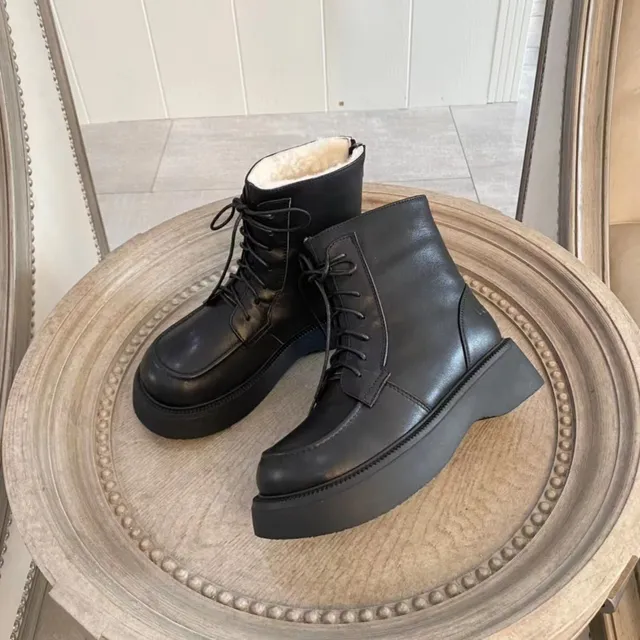Black Platform Lace-Up Ankle Boots 7
