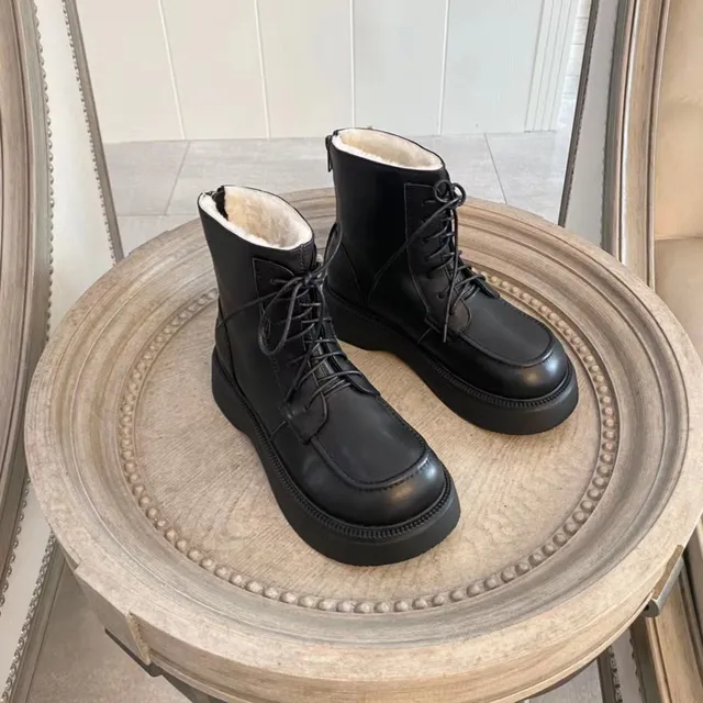 Black Platform Lace-Up Ankle Boots 8