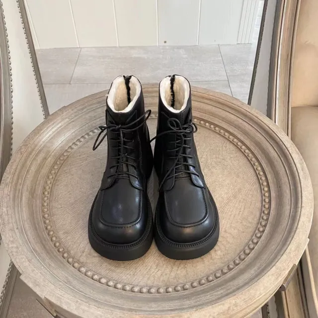 Black Platform Lace-Up Ankle Boots 9