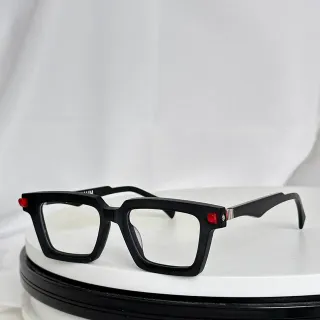 Black Red Rectangular Acetate Frame Bold Temple Accents Optical Glasses