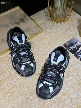 Black Silver Chunky Platform Sole Multi-Strap Lace System Sneakers 7