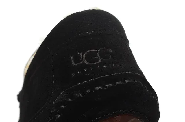 Loafers de camurça preta forrados com shearling, moccasins costurados, slip-on 5