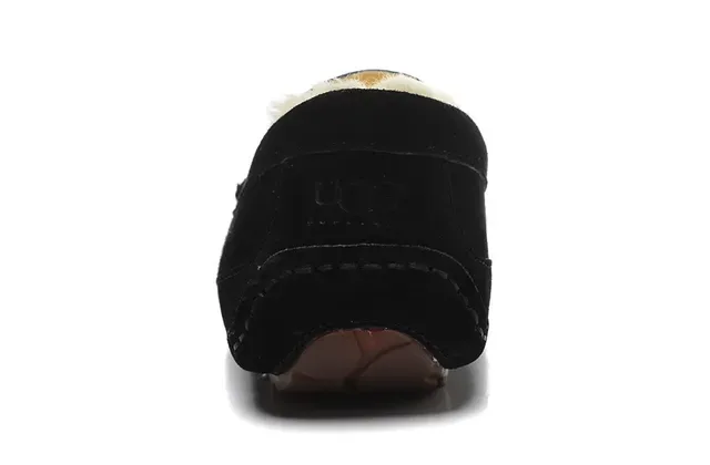 Loafers de camurça preta forrados com shearling, moccasins costurados, slip-on 11