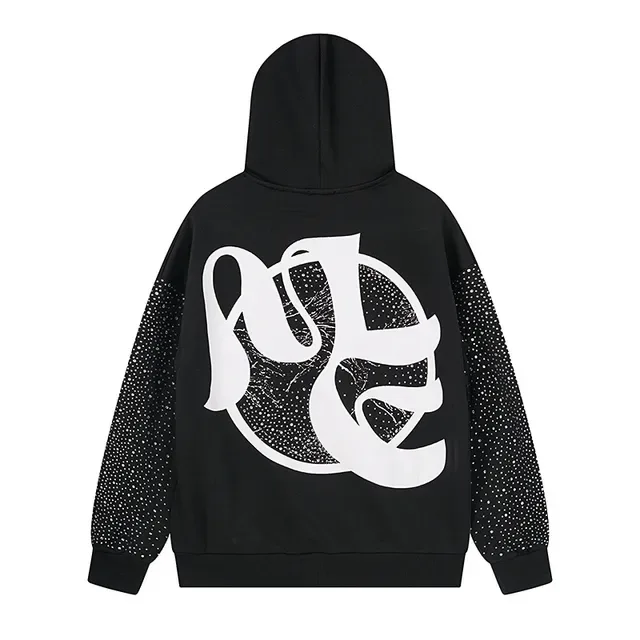 Hoodie Noir et Blanc Imprimé Graphique Avant Motif de Points Mangas 3