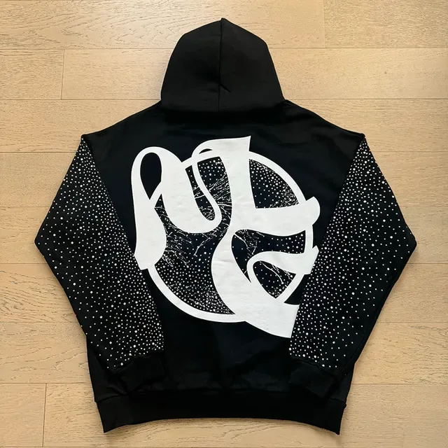 Hoodie Noir et Blanc Imprimé Graphique Avant Motif de Points Mangas 5