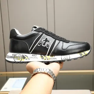 Black White Leather Upper Contrasting Stripe Detail Sneakers