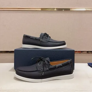 Black White Pebbled Leather Cupsole Boat Shoes
