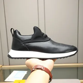 Black White Slip-On Construction Textured Leather Toe Cap Sneakers