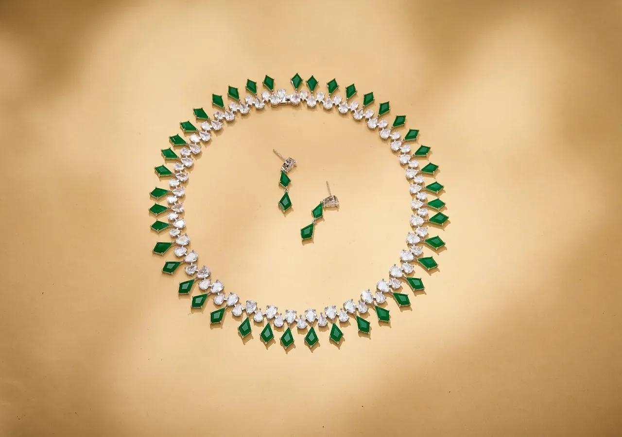 Blue and Clear Gemstone Multi-Row Collar Necklace 2