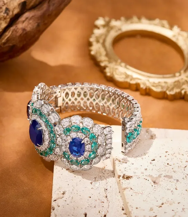 Blue Green Multi-Stone Cuff-Style Bracelet 3