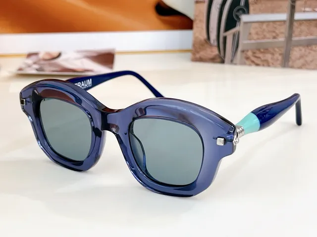 Blue White Oversized Rectangular Silhouette Metal Hinge Accents Sunglasses 7