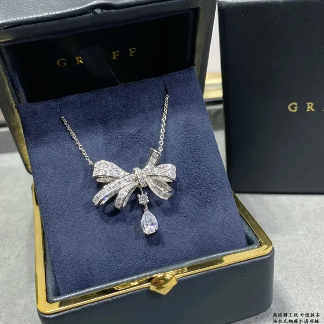 Bow Motif Pavé-Set Teardrop Drop Necklace 3