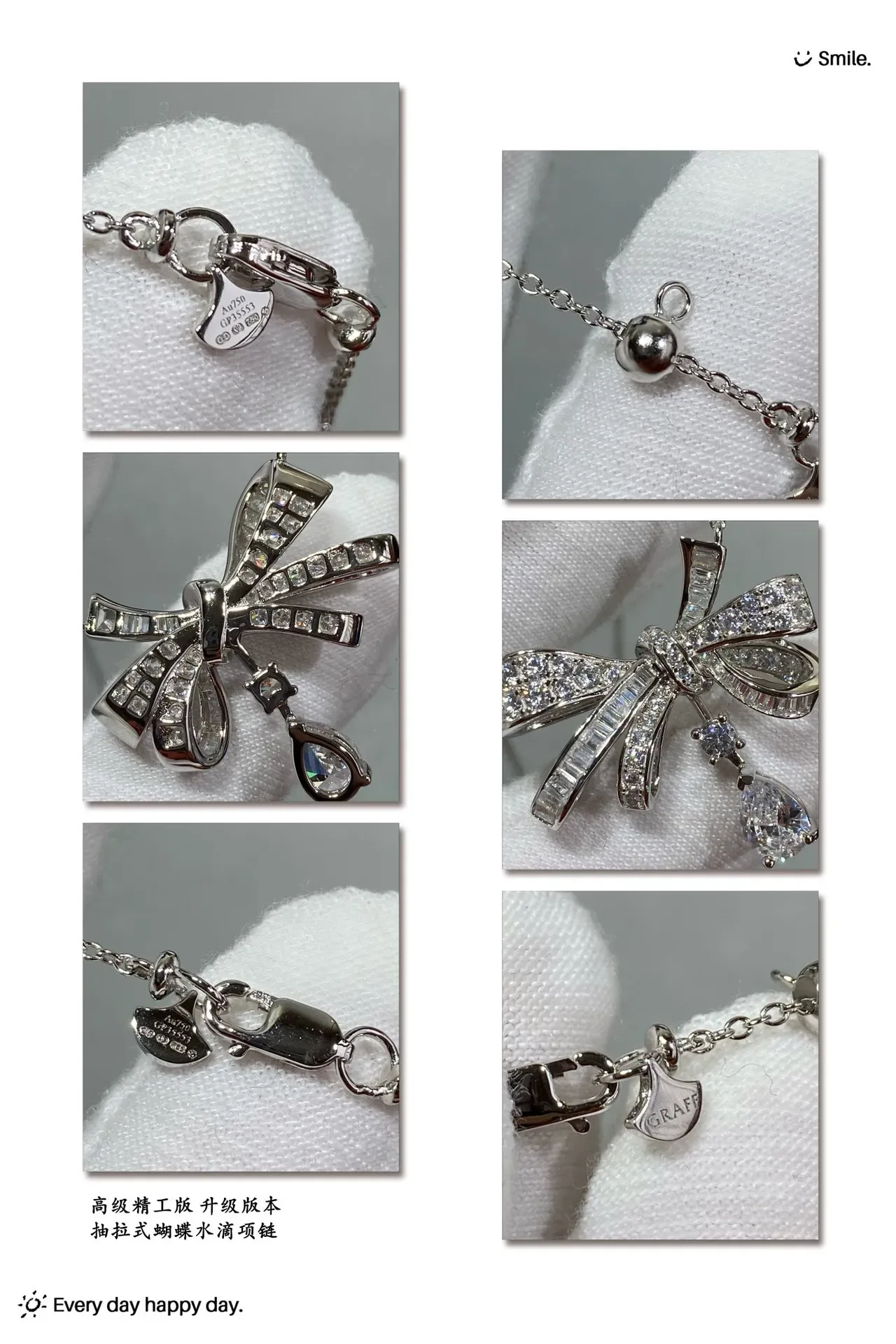 Bow Motif Pavé-Set Teardrop Drop Necklace 8