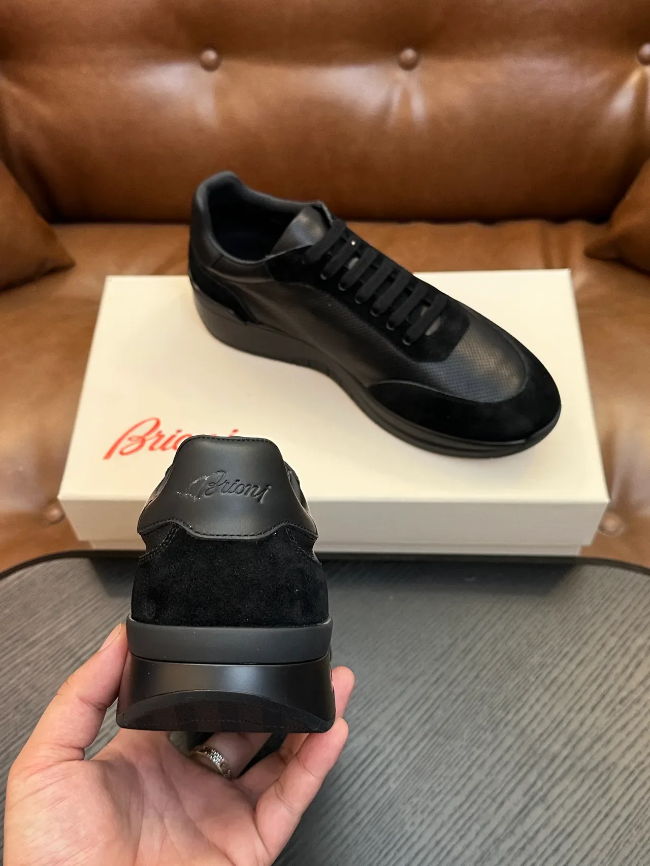 Brioni Black Leather and Suede Lifestyle Sneaker 8